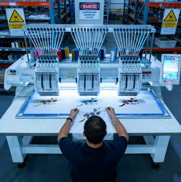 

PooLin EOM 15-Needle Commercial Embroidery Machine 240*360mm Large Embroidery Area 1000SPM 9" Touch Screen USB & WiFi Beginner