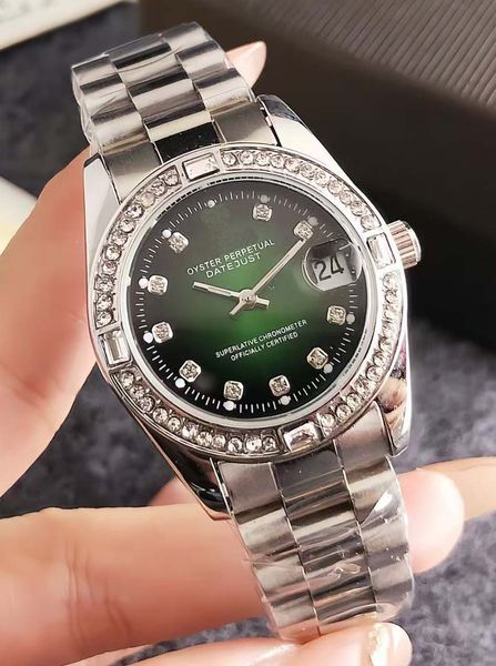 

Luxury Automatic Date Ladies' Water Resistant Wristwatch with Sparkling Zircons waterproof watch, Orange