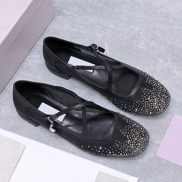 

Women Rhinestone Balerina Flats Designer Crystals Sandals Leather Mesh Dress Sandals Party Shoes 1036, A5
