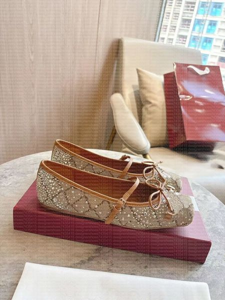 

Designer Women Dress Ballet Sandal Fashion Mary Jane Shoes Luxury Party suede leather satin canvas Buckle Strap Pig Nose Square head Flat Heel shoes loafer Size35-42, Color 2