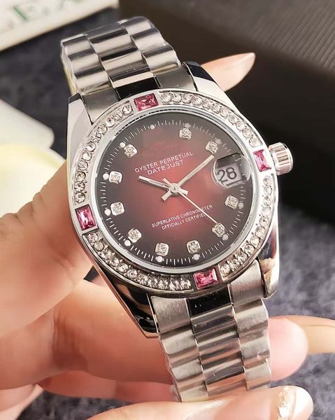 

Automatic Date, Waterproof Design - High-end Women's Watch, Zircon Accented, Fully Noble, Red