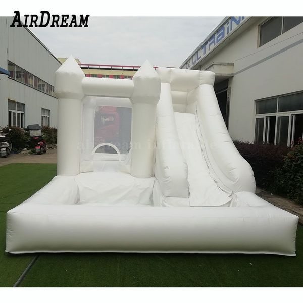 Factory price white and green bounce house inflatable commercial wedding bouncy castle inflatables bouncer with slide