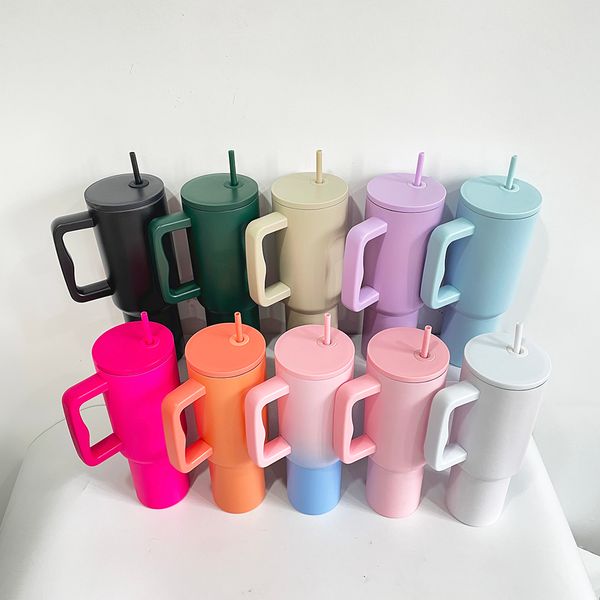 20PACK Powder coated ombre macaron 40oz leak proof flip top straw tumbler double walled stainless steel cups travel mug with handle and straw for customized gifts