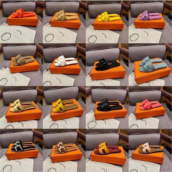 

Fashion Designer Slides Slippers with box Beach Classic Flat Sandal Summer Lady Leather Flip Flops Men Women size  to 42, Red