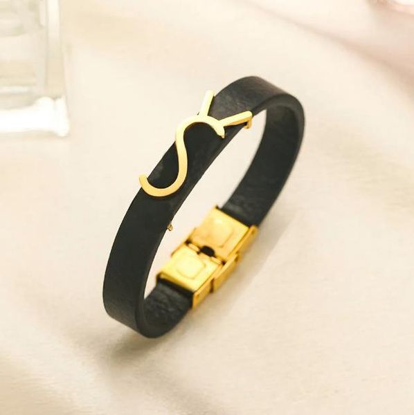 Newest Designer Bangles High Quality leather Letter Charm Bracelets Women 18K Gold Stainless steel Wristband Cuff Fashion Accessories