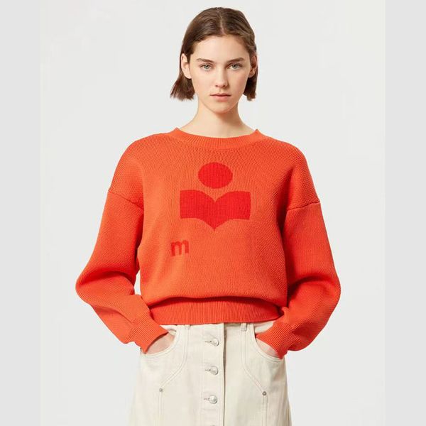 

25ss Winter Isabmarants High-quality Designer Jacquard Wool Knitted Crew Neck Sweater New Classic Style Cotton Casual Versatile Loose Pullover Hoodie Sweatshirts, Black