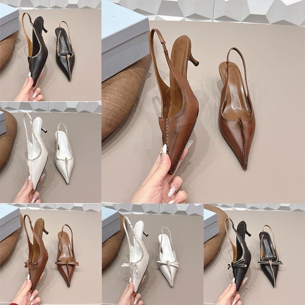 

Latest Designer Antiqued Leather Pumps Slingback Sandals Womens Bow Pump Stiletto Heels Sandals Shoes Street Style 1029, A4