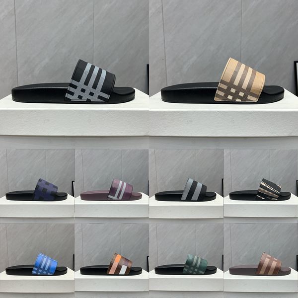 

Designer Classic Vintage Check Printing Slipper Sliders Slides Sandals For Men Pool Beach Rubber 1031, A7