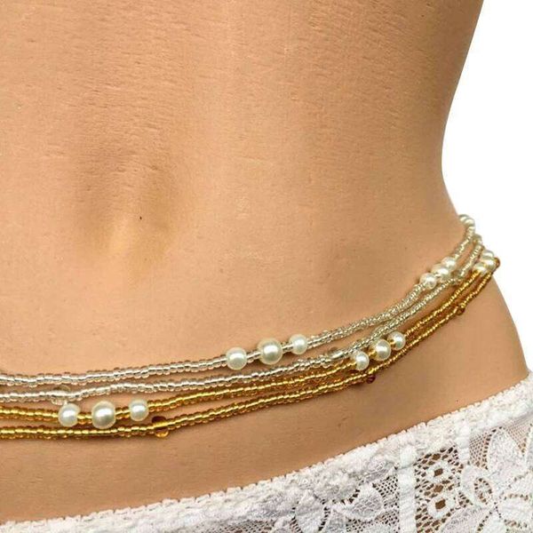 Bohemia Double Strand Pearl Beads Jewelry, Beads, Belly Chains, Elastic Waist Chain, Body African Waists Bead 26Y0123