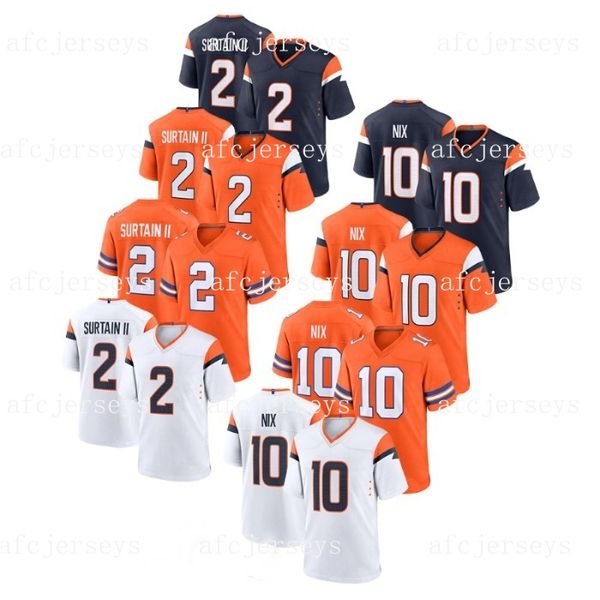 

Custom Men Women Youth Broncoss Jerseys 10 Bo Nix Jersey Patrick Surtain II Courtland Sutton S-7XL, Orange