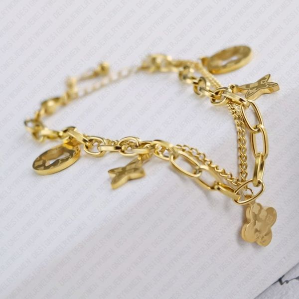 

Stainless Steel Bangle for Women Gold Hollow Rhombus Flower Tassel Bracelet Luxury Designer Jewelry