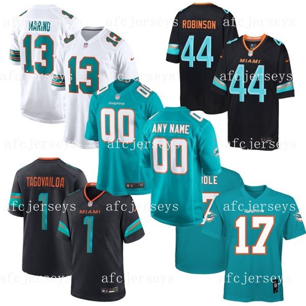 

Men Women Youth Custom Dolphiss Football Jerseys 13 Dan Marino 1 Tua Tagovailoa 17 Jaylen Waddle Chop Robinson Tyreek Hill, White