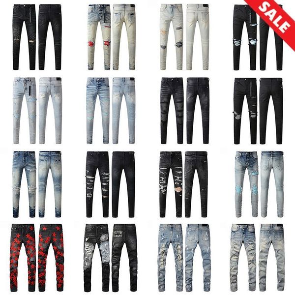 Mens Designer amiriirjean Fashion Ripped Joggers Slim Fit Jeans Denims For Man Hip Hop Distressed Pants High Quality Straight Retro Streetwear Casual