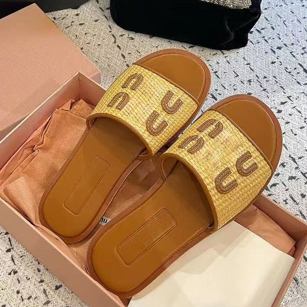 

Designer Sandals Summer Beach sandal Patch Raffia Straw Crochet Matelasse Nappa Leather Slides Luxury Women Slippers Outfit Leather Flat Shoes Sandals, #18