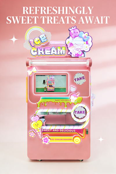 Craft your dream frozen dessert with our automated self serve ice cream machine offering endless topping choices.