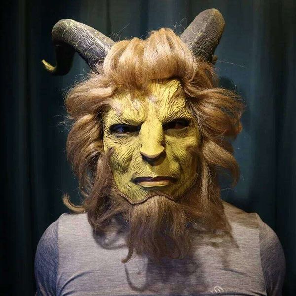 The Beast Cosplay Anime Mask Latex with Hair Mascaras Halloween Carnival Fancy Dress Grimace Party Costume Props Adult 26Y0127
