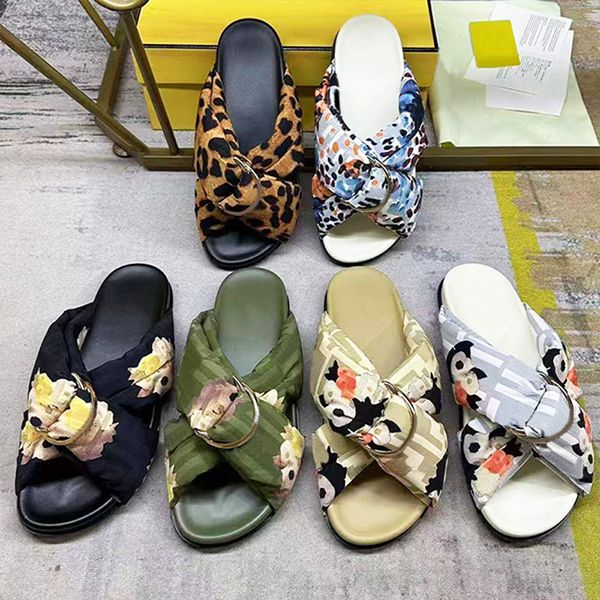 

Designer Multicolor Satin Slides Unisex Feel Knotted Slide Double-band Sandal Leopard Print Satin Men Slippers Summer Beach Sliders 1046, A1