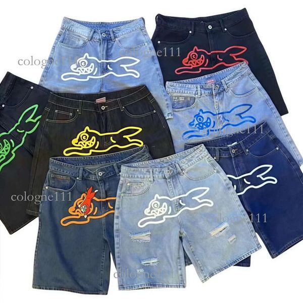designer mens jean shorts Summer New Fly Dog Hip Hop Graphic Printed Denim Shorts Mens Wide Leg Baggy Jeans cotton Y2k Streetwear Fashion Knee Length black