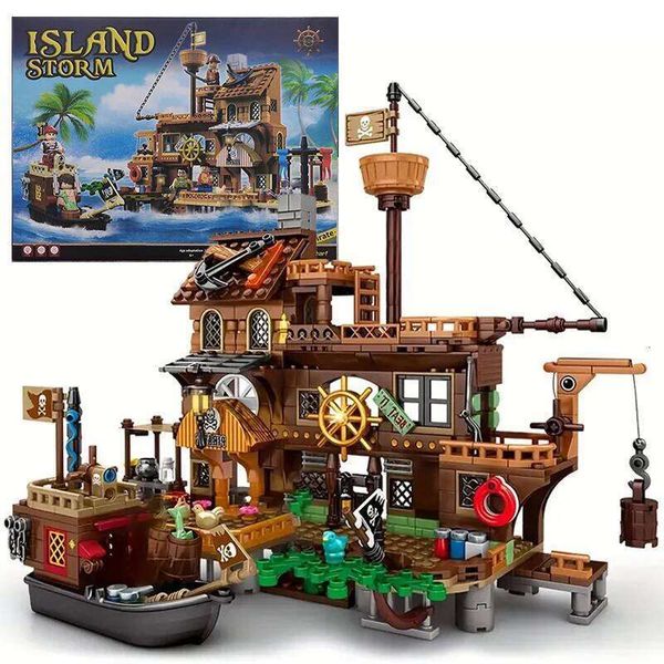 Creative Medieval Pirate Island Fortress Castle Building Blocks Adventure Ship Log Cabin Model Boat Assemble Bricks Toy Kid Gift Y260127