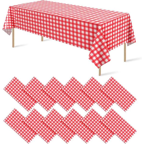 1/2/3pcs Disposable Red Gingham Plaid Cloths Parties, Rectangle Party Table Cover for Picnic Farm Birthday Wedding, 26W0129