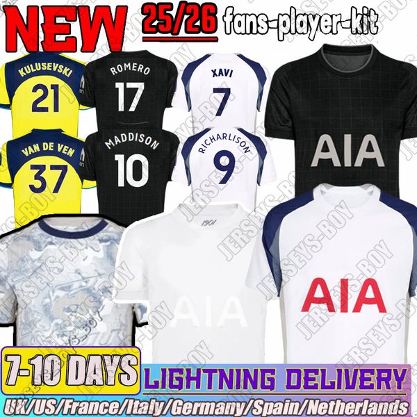

25 26 Tottenham Jersey MADDISON TEL KULUSEVSKI RICHARLISON XAVI Soccer Jerseys BISSOUMA JOHNSON VAN DE VEN KUDUS Long Sleeve Goalkeeper Football Shirt Mens Kit Kids, Black