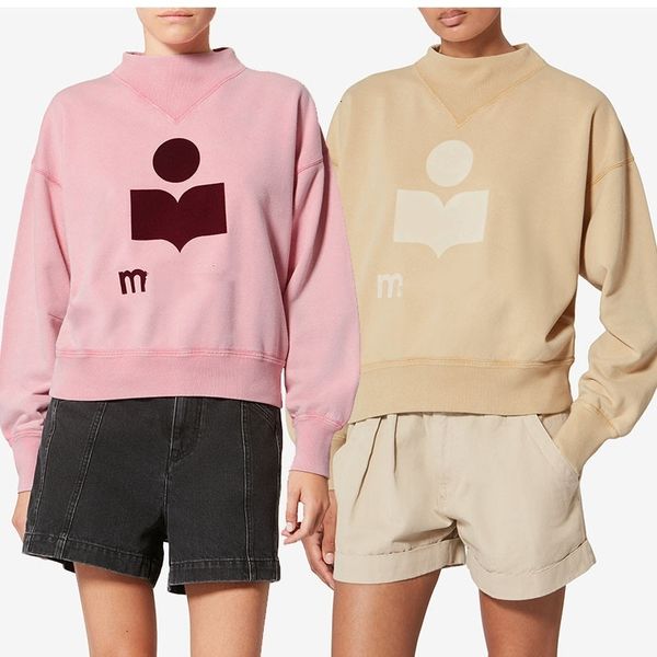 

Sweatshirts Isabmarants Top Designer Hooded Loose Pullover Jumper 26 Spring New Niche Classic Flocked Stand Collar Cotton High Neck Womens Casual Hoodie Sweater tn, Orange