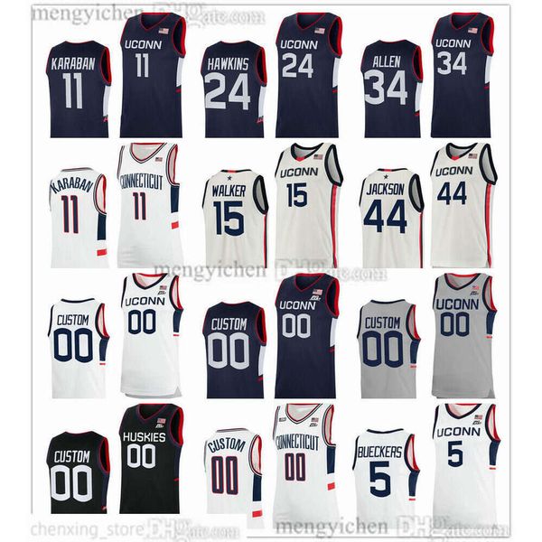 Man UConn College Huskies Basketball Jersey 11 Alex Karaban 5 Tarris Reed Jr. 1 Solo Ball 2 Silas Demary Jr. 12 Eric Reibe 24 Braylon Mullins Jaylin Stewart Malachi Smith
