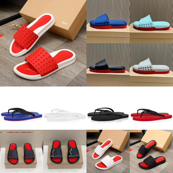 

designer Men Women Sandals Red Rivets Flip Flops Leather Slippers Fashion Luxury Bottomed Flat Beach Shoes Sneaker Summer 36-46, Color#27