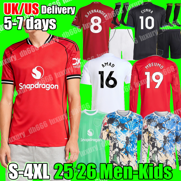 

4XL 25 26 Manchester B. FERNANDES HOJLUND AMAD MARTINEZ RASHFORD united stone roses shirt 2026 football shirt football jersey Top goalkeeper long sleeve men kids kit, Black