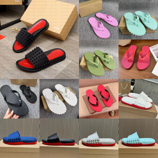 

designer Men Women Sandals slippers slides sliders Rivets Flip Flops Leather Slippers Fashion Luxury Flat Beach Shoes Sneaker Summer 35-46 top, Black