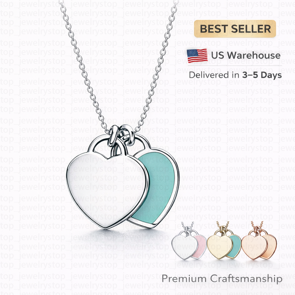 

Designer Double Heart Necklace for Women Plated Pendant Jewelry Minimal Love Necklace for Daily Wear