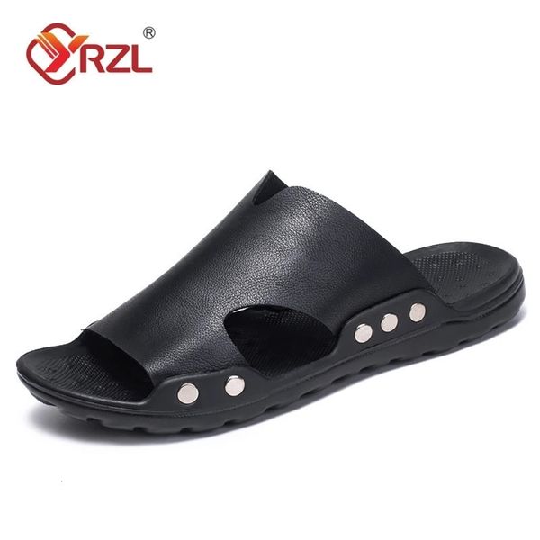 YRZL Mens Slippers Leather Classic Summer Men Sandals Soft Black Slippers PU Leather Slippers Lightweight EVA Slides for Men 260701BJ