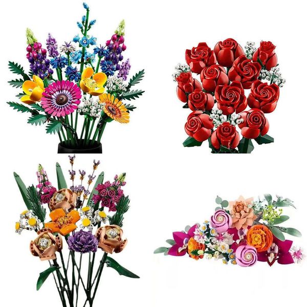 Types Bouquet Eternal 6 Flower Roses Orchid Succulents Building Blocks Bonsai Botanic Assemble Bricks Toys Gifts For Girls Kids J260804