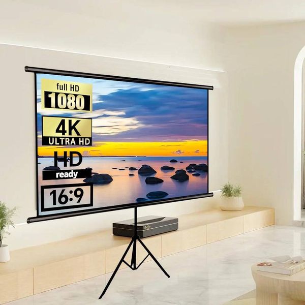 120-Inch Projection Screen with Stand, 16:9 Aspect Ratio, Foldable and Wrinkle-Resistant, Washable, Portable, Suitable for Indoo 26L0805