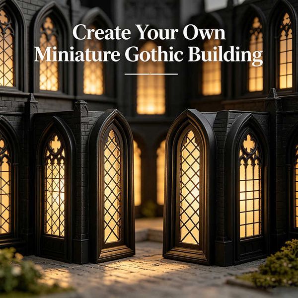 Gothic miniature window ornament dollhouse decoration model architectural scene accessory black and white narrow window L2685