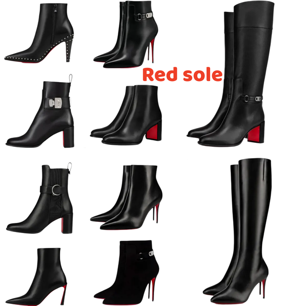 Designer women Red Sole High Heel Boots Collection Pointed Toe Knee High Ankle Boots Suede Leather Block Stiletto Heel Party Daily Fashion Footwear EU35 43