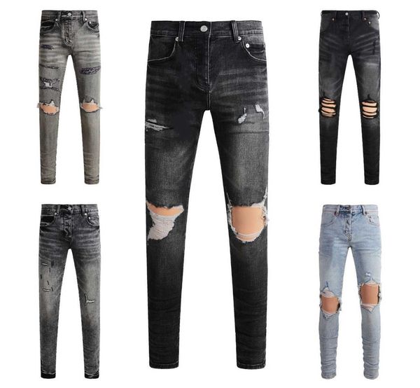 jeans designer for mens jeans jean pants summer hole hight quality Embroidery Denim Trousers Black Quality Straight Retro Ripped Biker Slim new D260807