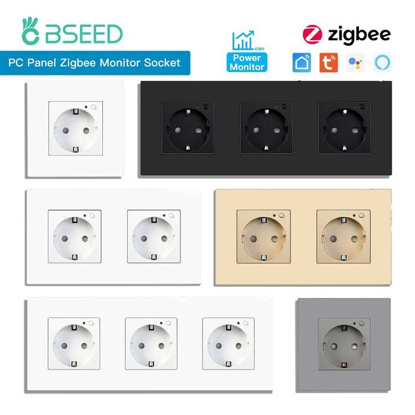 Bseed Zigbee Power Outlet, Triple-Plug Energy Monitor Wall Socket - Wall-Embedded Smart Plug with Plastic Frame, for Tuya Hub Systems, Multi-Color Options