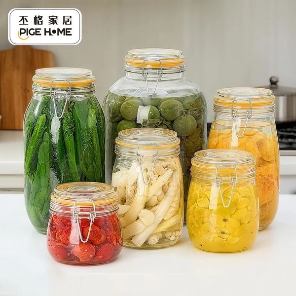 HeY LiLac 500ml~3L EIi Steel Buckle Glass Sealed Storage Jar Lead-free glass jar 260810