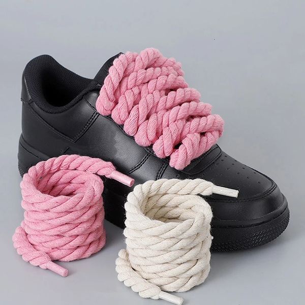2Pcs Round Thick Rope Laces Polyester Cotton Solid Color 08cm120cm Length Bold Shoelaces 260810