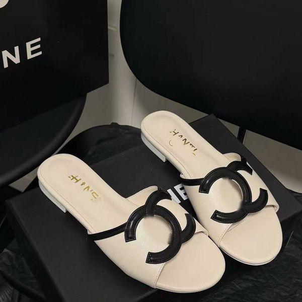 High-quality genuine leather flat sandals for women, fashionable summer outdoor open-toe slippers