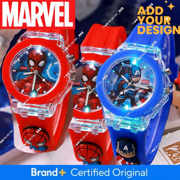 Cartoon Spider-Man dark blue Captain America silicone luminous Marvel Comics doll quartz watch f9