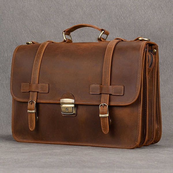 Leather Briefcase Mans Male Designer Genuine Leather Business Bag Brown Leather Briefcase Bag For Laptop Notebooks H260813