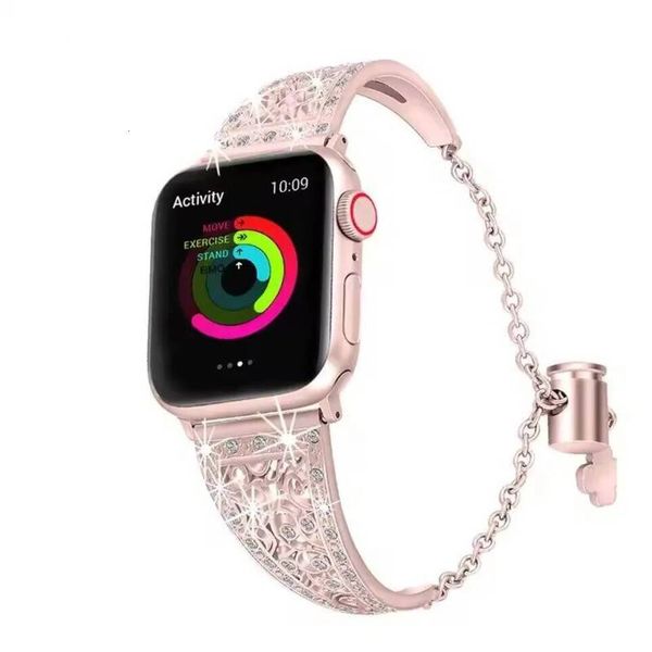 M1 Replacement Watch Soft Strap Universal Wristband Band Luxury Bling Diamond Straps Women Bracelet For Apple Ultra 49Mm S10 46Mm Series 9 8 7 6 SE 5 4 3 Metal
