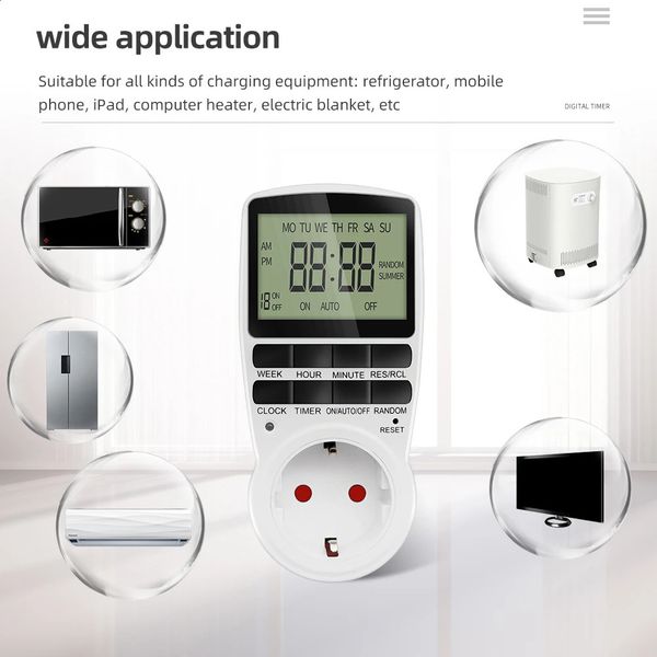EU Plug Electronic Digital Timer Switch 12/24 Hour Programmable Timing Socket 220V Kitchen Timer Outlet Time Control 260811
