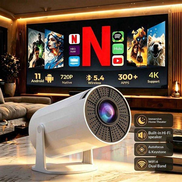 GAWFOLK Smart Mini Projector 1280720P Native Support 4K Android 11 Projector With Bluetooth 50 DualBand WiFi 6 300 ANSI Allwinner H713 Chip Portable Outd H260812