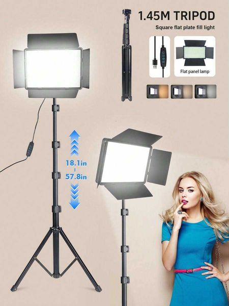 10 Inch Professional LED Studio Spotlight With 145cm Adjustable Tripod Portable Square Light With Diffuser Plate 225x16cm 3 Color Modes And Ultra Bright H260812