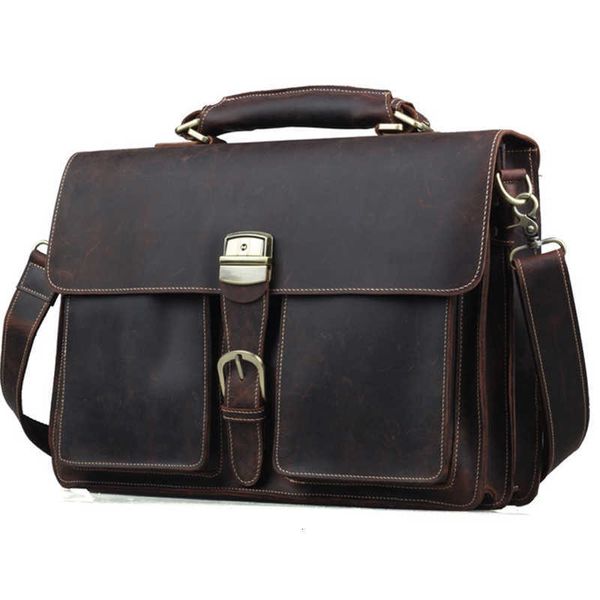 Genuine Top Quality Full Grain Leather Men's Briefcase Large 15.6"inch Laptop Case Male Business Bag Tote Office Document Bag H260813