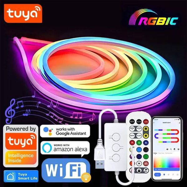TUYA 5M/16.4ft Flexible Neon Lights work with Alexa Google Assistant WIFI RGBIC LED Strip For Home W260813 from DHgate