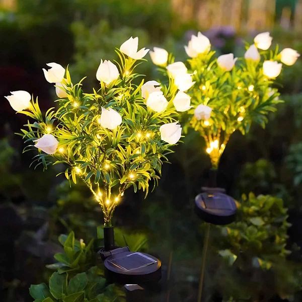 1pc Solar gardenia lamp outdoor solar garden lamp with warm white artificial flower lamp suitable for garden lawn decoration X260815